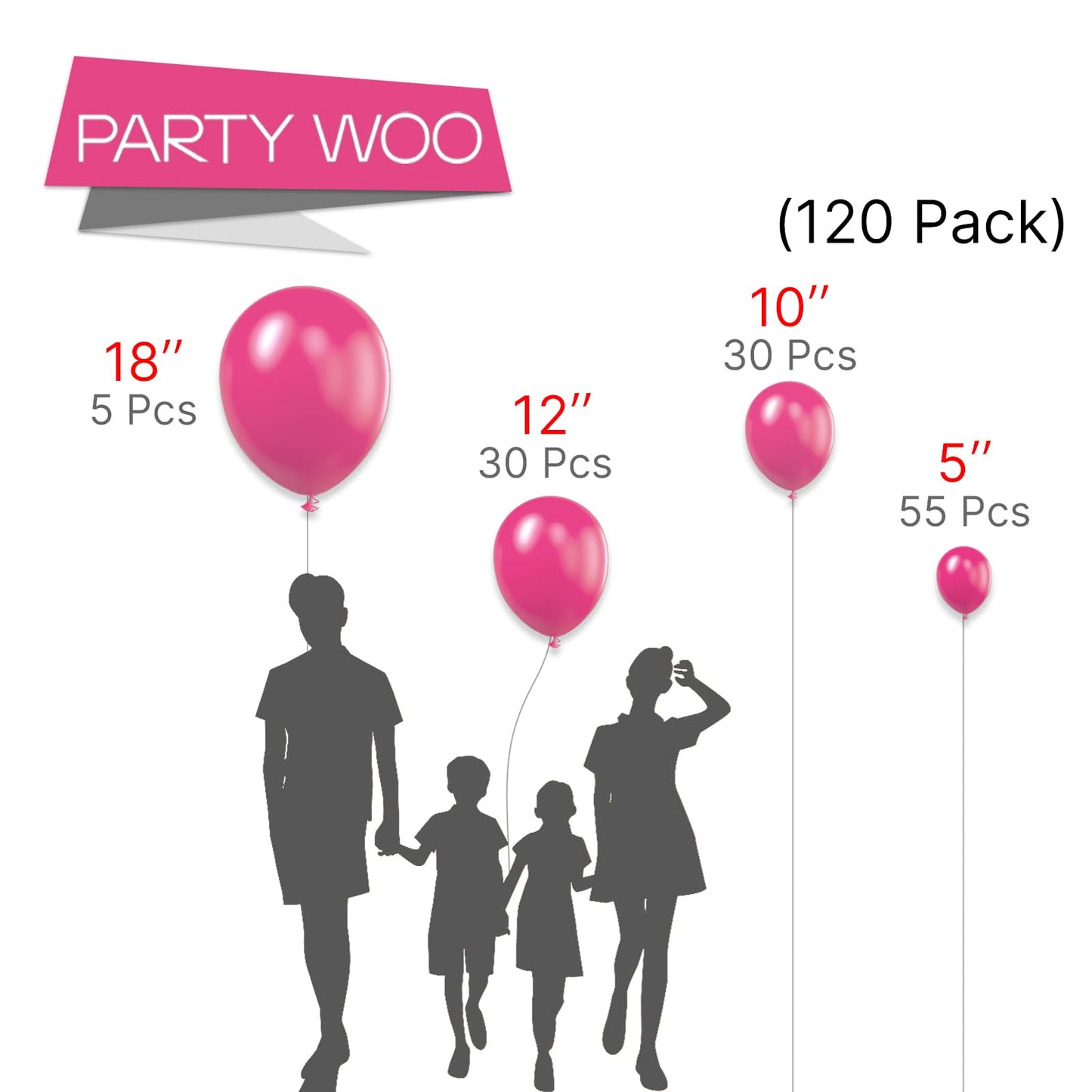 Partywoo Hot Pink Balloons 120 Pcs Magenta Balloons Dark Pink Balloons Different Sizes Pack Of 18 12 10 5 Inch Balloon Arch Kit Balloon Garland For Valentine'S Day Princess Party Decorations Pink-Y12