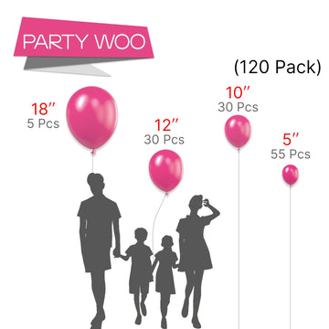 Partywoo Hot Pink Balloons 120 Pcs Magenta Balloons Dark Pink Balloons Different Sizes Pack Of 18 12 10 5 Inch Balloon Arch Kit Balloon Garland For Valentine'S Day Princess Party Decorations Pink-Y12