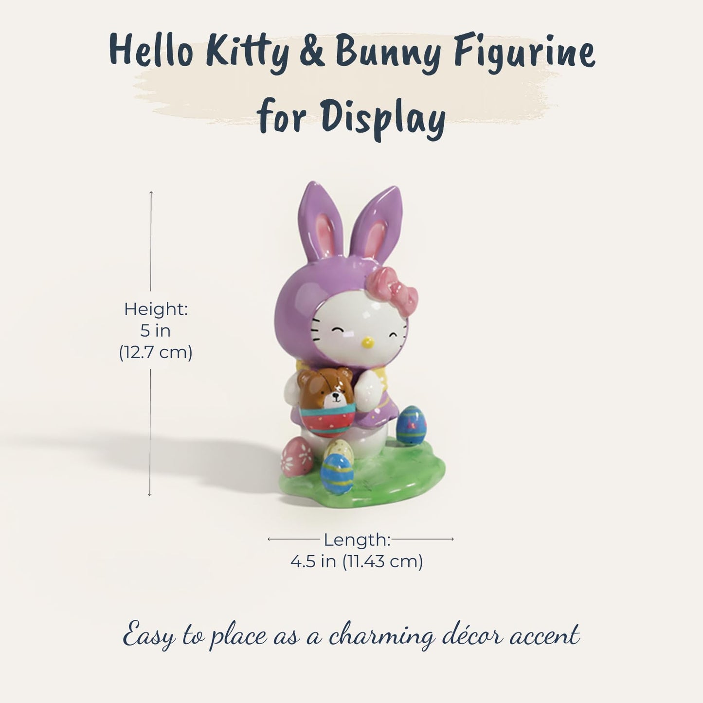 Blue Sky Clayworks Hello Kitty Easter Purple Bunny Figurine, Ceramic, 5 L x 4.5 W x 8 H, Spring Egg Hunt Cheer