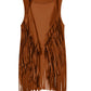 IWALUE 60s 70s Outfits Hippie Costume Set Kid Girls Fringe Tassel Vest with Earring Headband Glasses(Brown,12-14 Years)