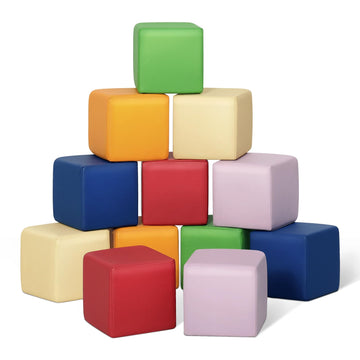 TODIBY Foam Building Blocks for Toddlers:12-Pieces Wipeable Leather Stacking Cubes Kids - Large Soft Toys Play Set for Learning Construction Baby Preschool Daycare Therapy Birthday Gift (Rainbow)