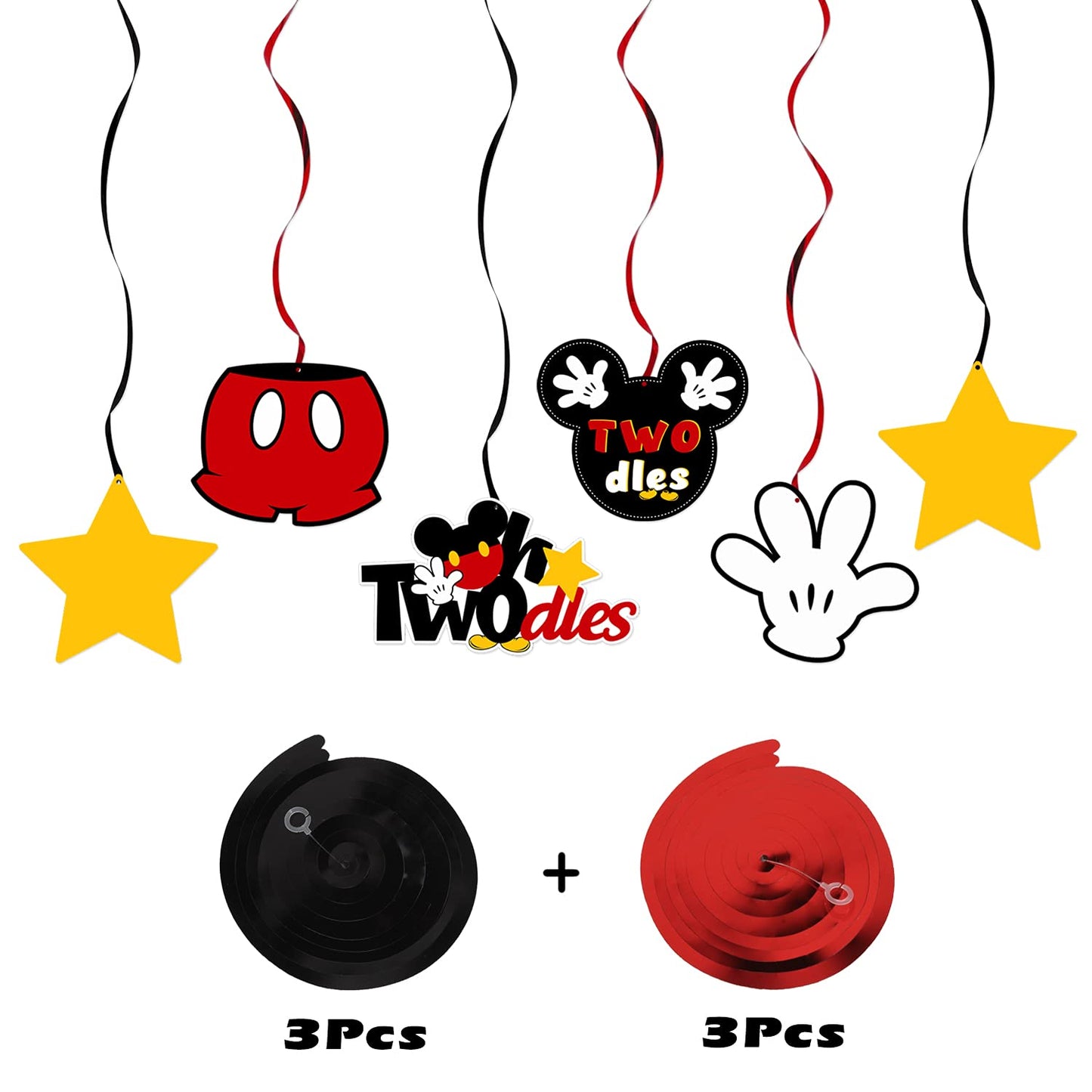 LINGTEER Mickey Oh Twodles Birthday Swirls Streamers - Cheers to Boys 2nd Birthday Kids Two Years Old Mouse Bday Party Hanging D