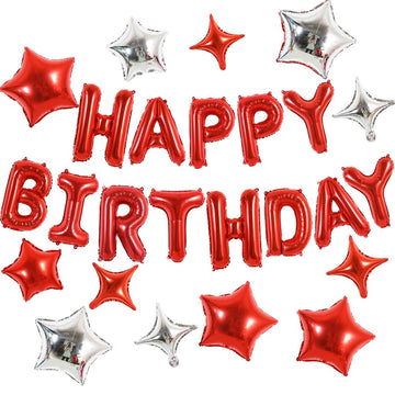 TONIFUL 35PCS Red Happy Birthday Decorations Kit 16 Inch Happy Birthday Balloon Banner with Star Balloons Mylar Foil Birthday Pa