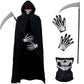 Kitimi Halloween Grim Reaper Costume Set  4 PCS Grim Reaper Hooded Cape with Skeleton Gloves  Grim Reaper Scythe