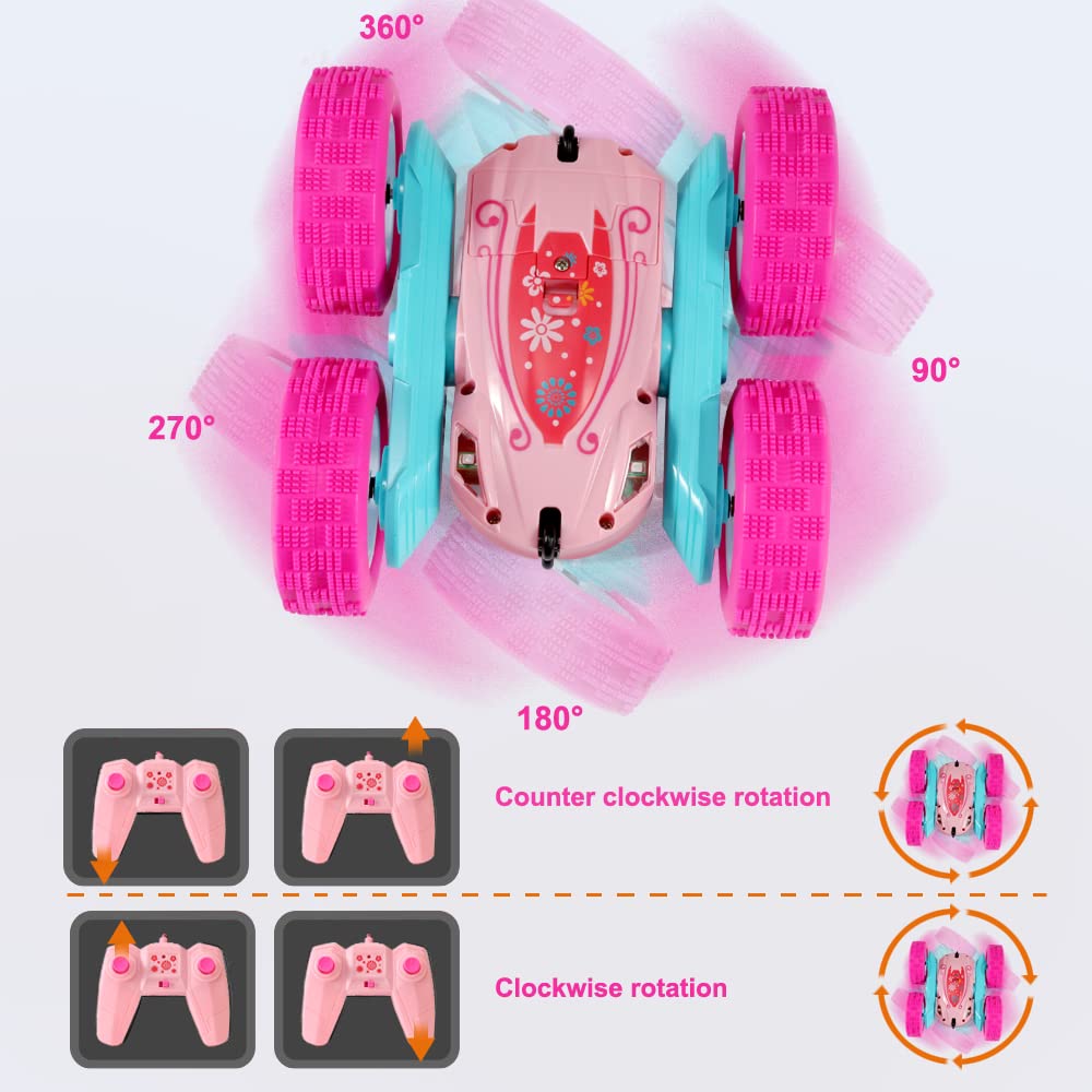 Free To Fly Rc Stunt Cars: Double Sided 360Flip Rotating 4Wd Race Car Toy For Outdoor & Indoor For 6 7 8 9 10 11 12 Year Old Gir