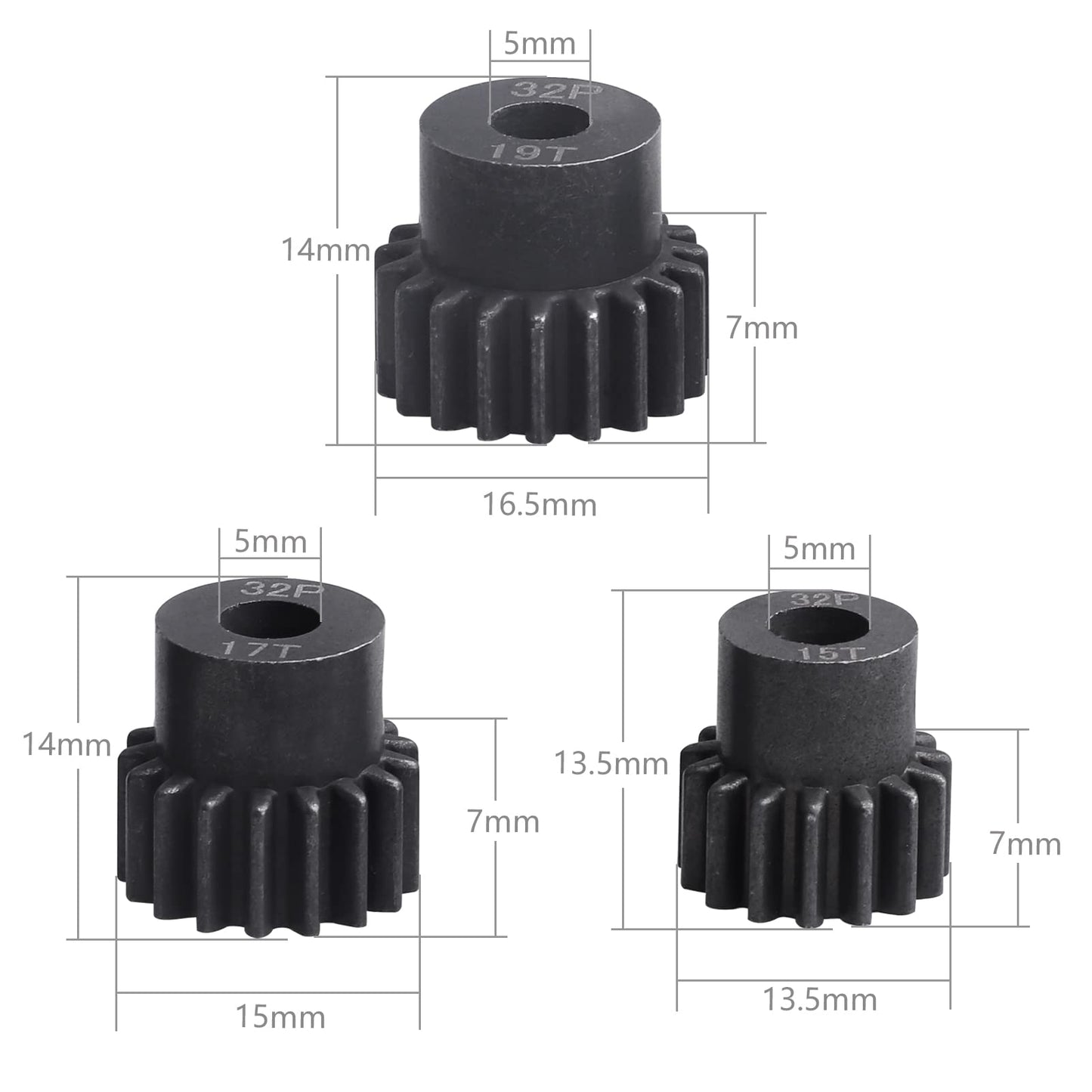 AllinRC 54T 0.8 32 Pitch Metal Steel 3956 Spur Gear with 15T 17T 19T Pinions Gear Sets Motor Gears for 1/10 Traxxas Slash 4x4 4W