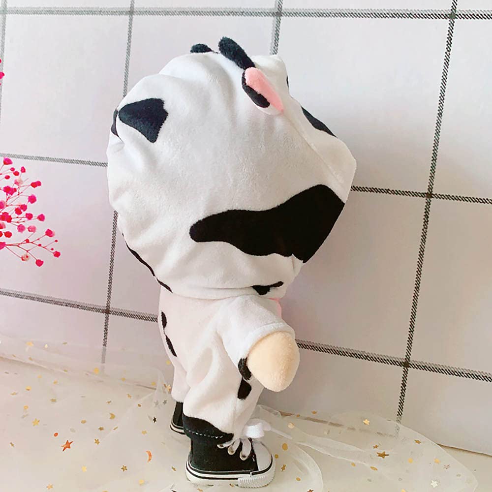 Niannyyhouse Cow Clothes 20Cm(7.8In) Plush Doll Clothes Onesies + Shoe 2-Piece Set Pajamas (Black+White)