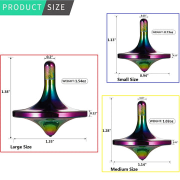 CHEETOP Stainless Steel Spinning Top  enhanced Exquisite Perfect Balance Well Made Metal Desk EDC Little Fidget Toy  Spin Long Time Over 6 Minutes  Great Value (Iridescent  3PCS Large + Medium + Small)
