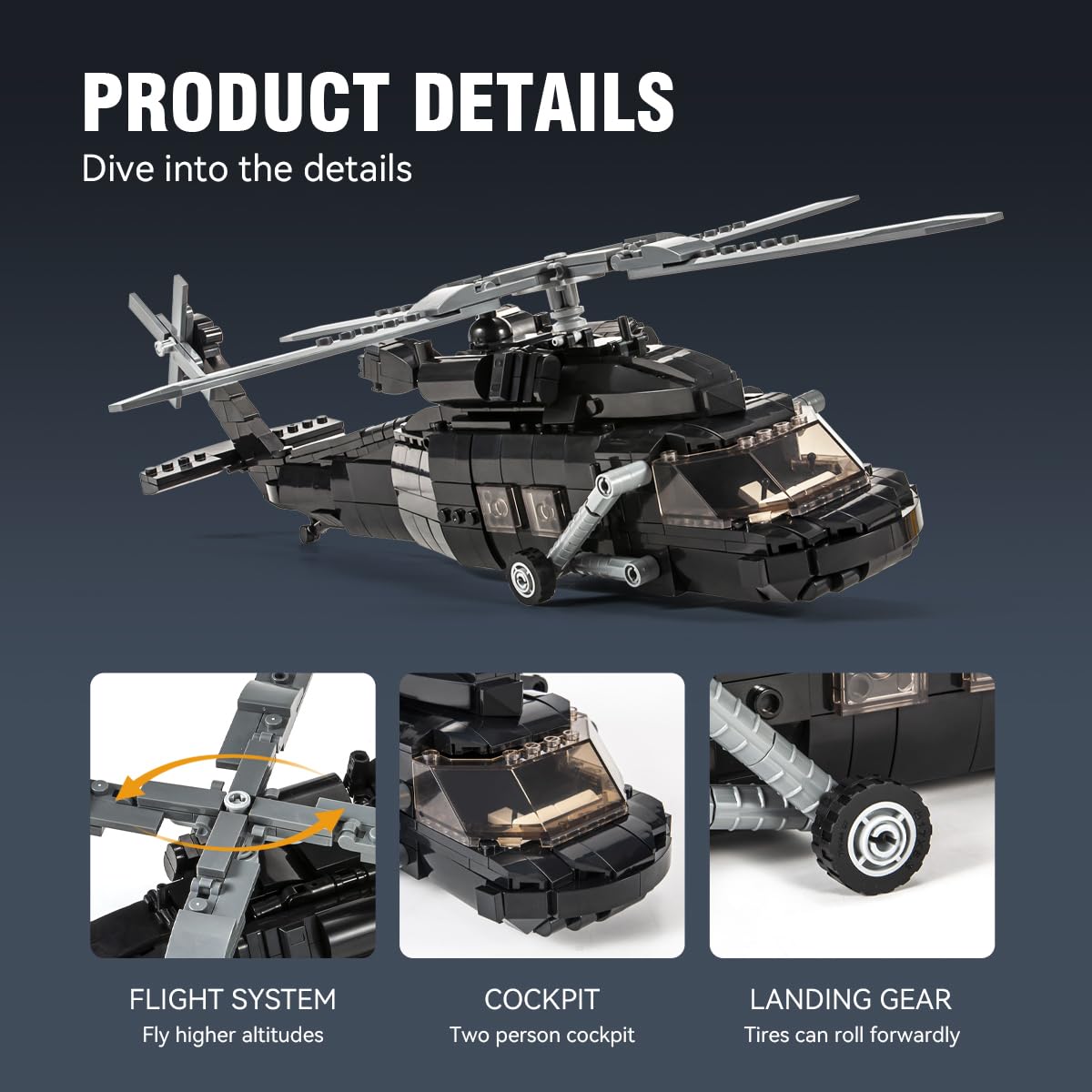 DAHONPA UH-60 Black Hawk Helicopter Building Blocks Set, 660+ Pieces, Plastic Toy for Kids and Adults