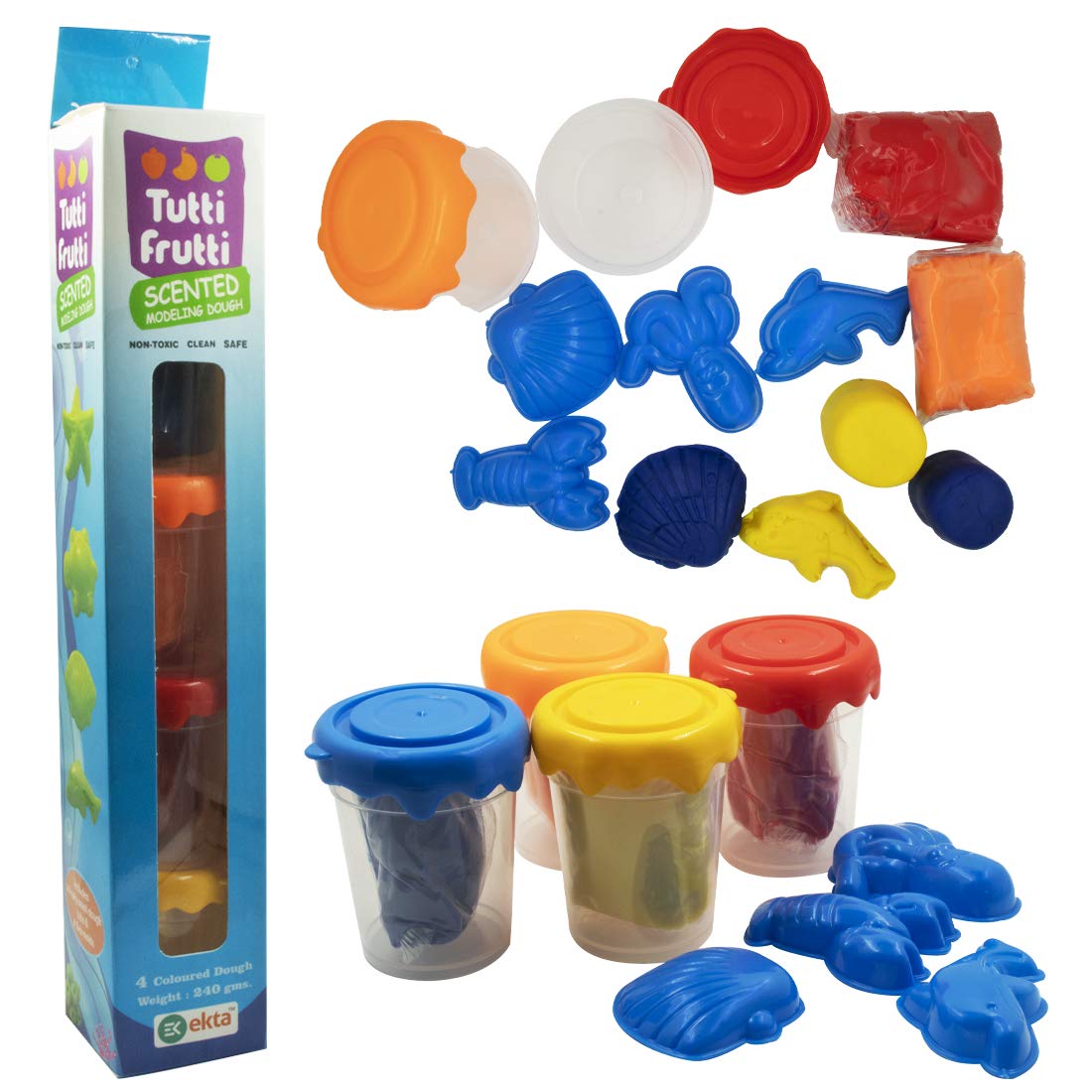 Ekta Tutti Frutti Scented Modeling Dough, NonToxic, Rehydratable, 4 Colour Dough  Tropical Scents
