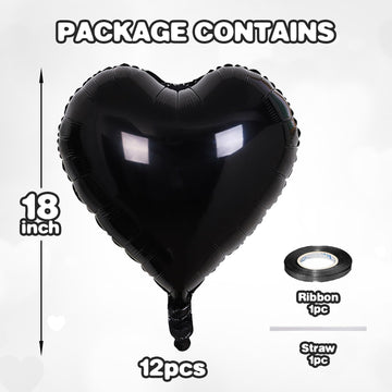 12 Pcs Heart Balloons, 18 inch Metallic Red Heart Shaped Balloons, Big Heart Helium Balloons, Heart Love Foil Balloons for Weddi