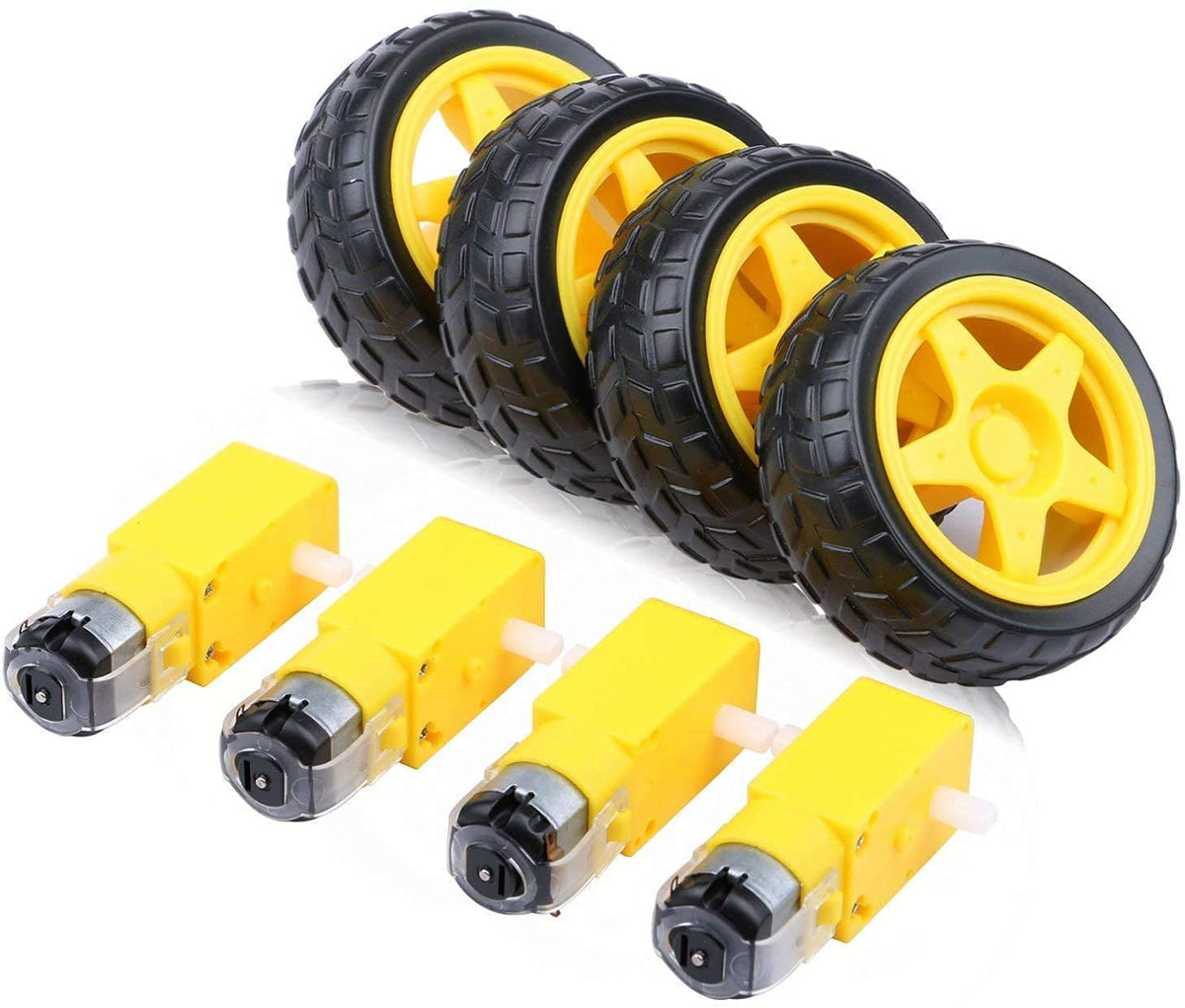 Qbm 4 Duel Shaft Bo Motor 150 Rpm With Wheel, Black And Yellow Dc Electric Motor 36V Dual Shaft Geared Tt Magnetic Gearbox Engi