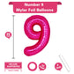 40 Inch Giant Hot Pink Number 9 Balloon, Helium Mylar Foil Number Balloons For Birthday Party, 9Th Birthday Decorations For Kids