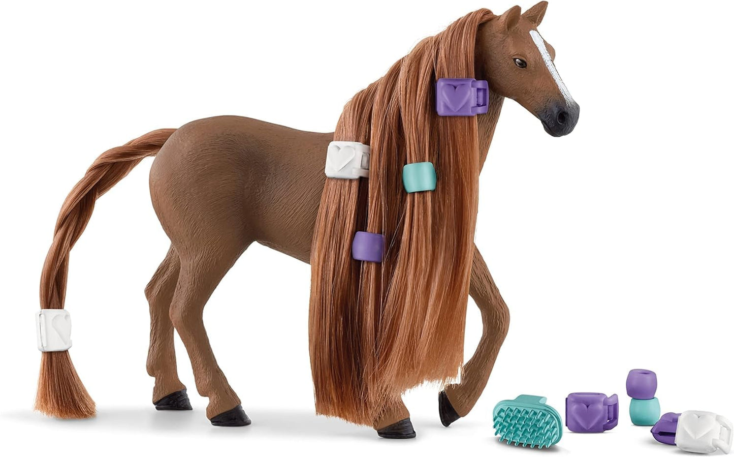 Schleich Horse Club English Thoroughbred Mare Playset - 14 Piece PVC Toy with Brushable Hair, Multi-Color, Model 42582
