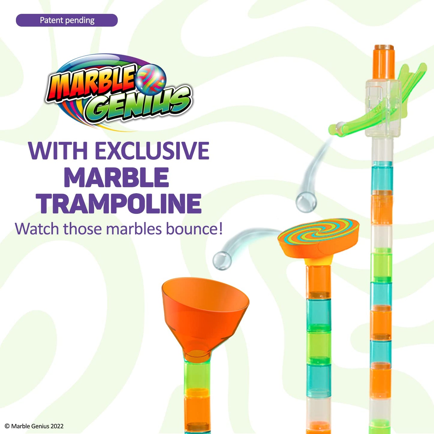 Marble Genius Marble Run Stunts Booster Set: 30 Pieces Total, 9 Action Pieces Including New Patented Trampoline, Includes Free Online App And Full-Color Instruction Booklet, Made For Ages 5 And Up