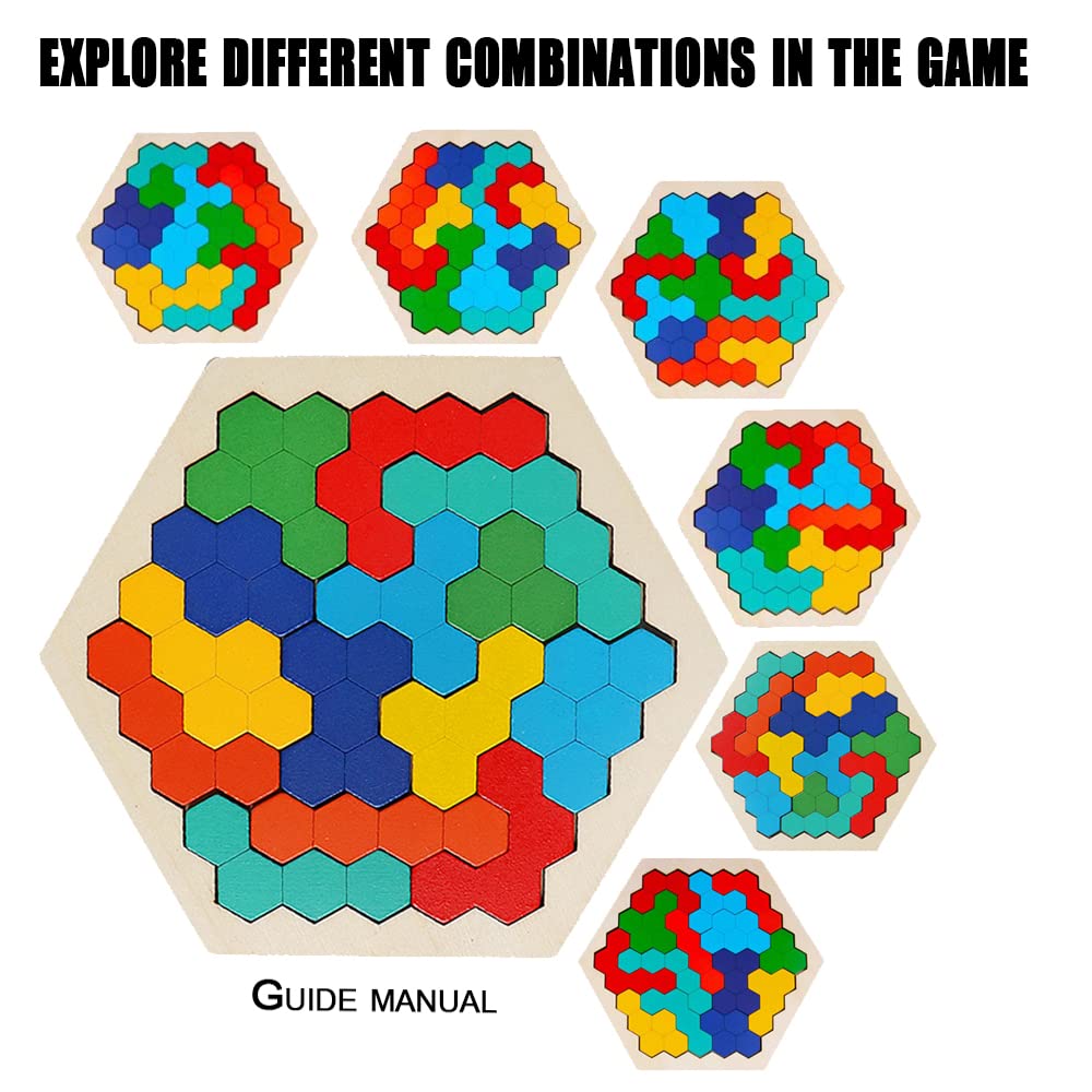 Naodongli Wooden Puzzles For Kids,Brain Teaser Puzzles For Adults,Stem Montessori Educational Hexagon Puzzles Block Family Games Birthday Easter Gift For All Ages Challenge