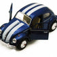 Set of 4 Cars: 5'' Classic 1967 Volkswagen Beetle with Racing Stripes 1:32 Scale (Blue/Red/White/Yellow)