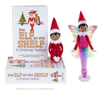 The Elf On The Shelf Scout Girl (Dark Tone/Brown Eyed Girl) With Magifreez Rainbow Snow Pixie