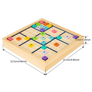 Wooden Sudoku Puzzles Board Game With Drawer (Colorful) - Math Brain Teaser Toys Educational Desktop Game Train Logical Thinking