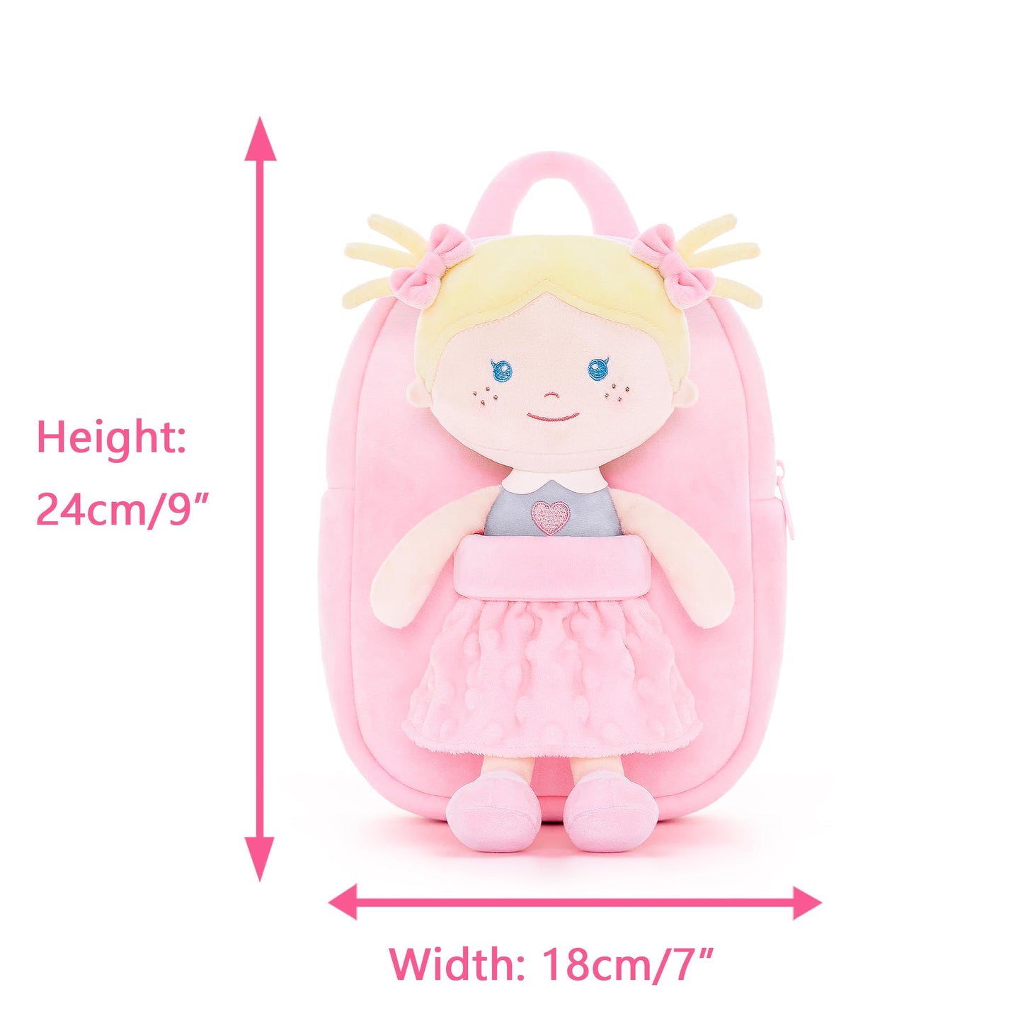 Onetoo Toddler Backpack Kids Backpacks With Soft Light Baby Dolls In Pink Polka Dots Dress 9.5'