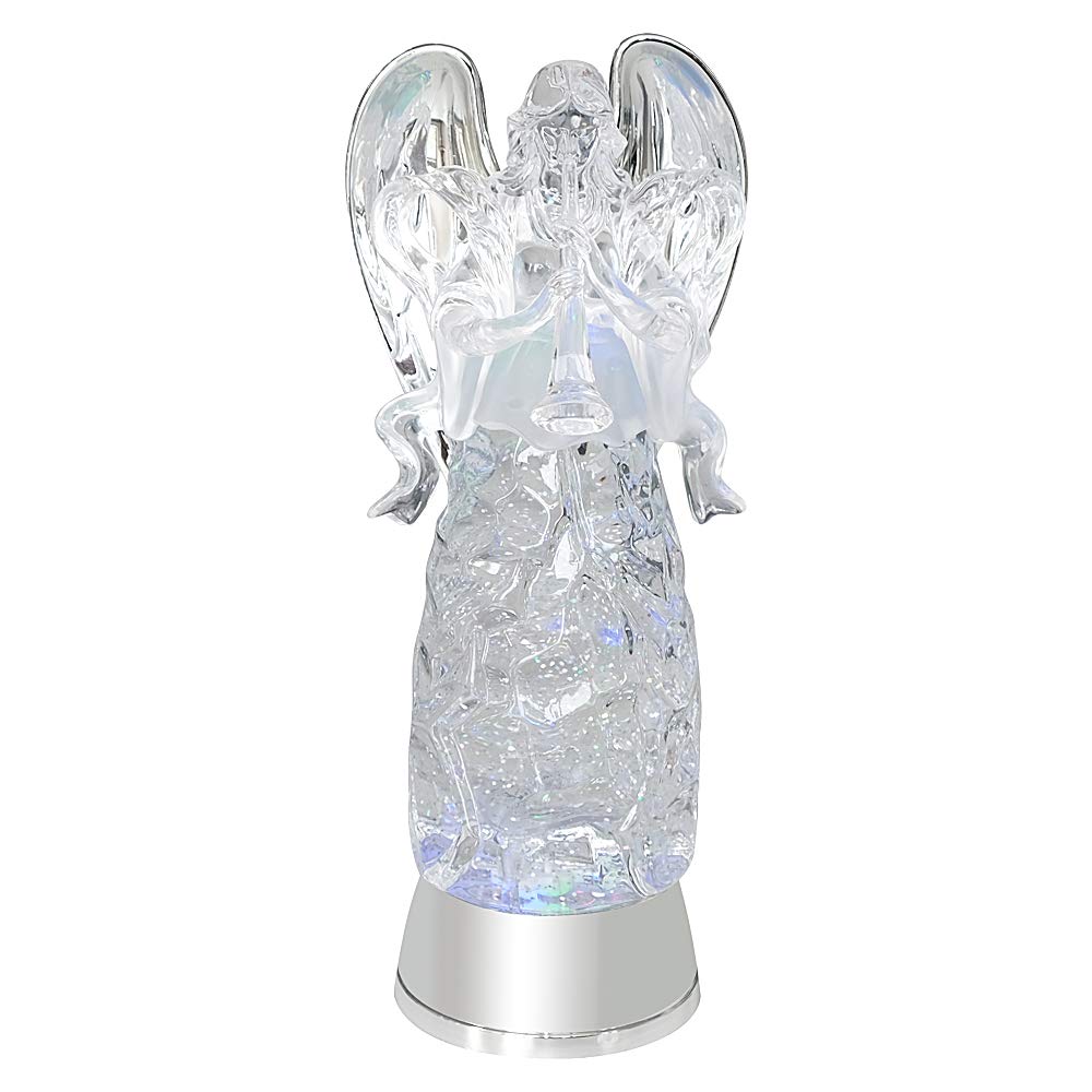 Eldnacele Snow Globe Angel Statue - Lighted, Glittering, Battery Operated, Multi-Color Changing, Model AG002-H, Christmas Decoration