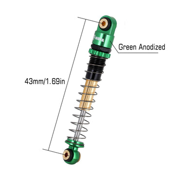 INJORA RC Shocks 43mm Aluminum Threaded Tele Shocks for Scx24 AXI90081 Deadbolt 1/24 Crawler Car,4Pcs(Green)