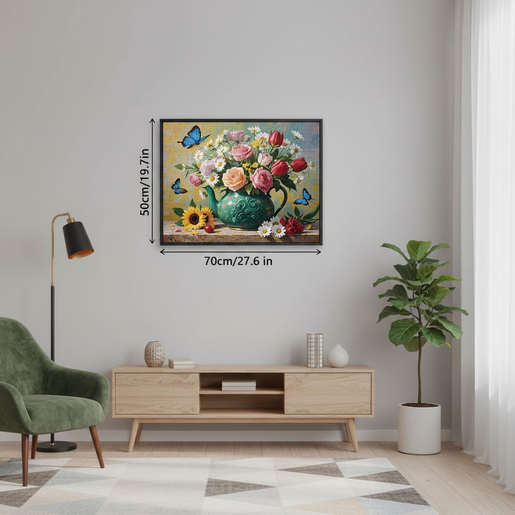 Tomzio 1000 Pieces Jigsaw Puzzles for mature-themeds  Floral & Bird Series - Exquisite Nature Art & Seamless Fit  Calming Brain Teaser  Large 28 x 20  Great Gift for Garden Lovers(Blooming Teapot)