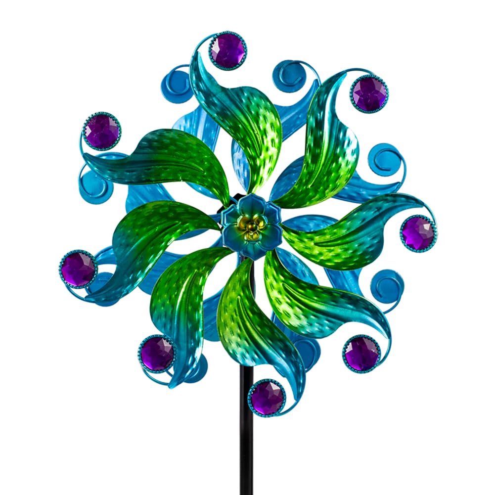 Viveta Peacock Wind Spinners, Metal Wind Spinner with Stable Stake, 13'' Dia Wind Spinners for Yard and Garden Lawn Patio Decor