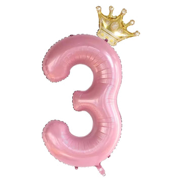 3 Number Balloon Blue 40 Inch Big Foil Crown Helium 3Rd Balloons For 3 Year Old Boy Girl Birthday Party Decorations Wedding Anni