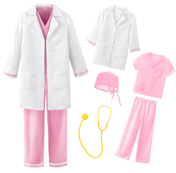Reliparty Kids Doctor Costume Set With Cap And Accessories 5 Piece Set, Pink,120
