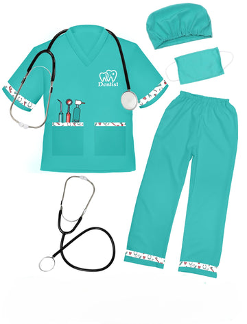 Anphile Dentist Costume For Kids, Kids Dentist Costume Play Set, Dress Up Costume For Halloween Career Day, 3-6 Years Old, Green