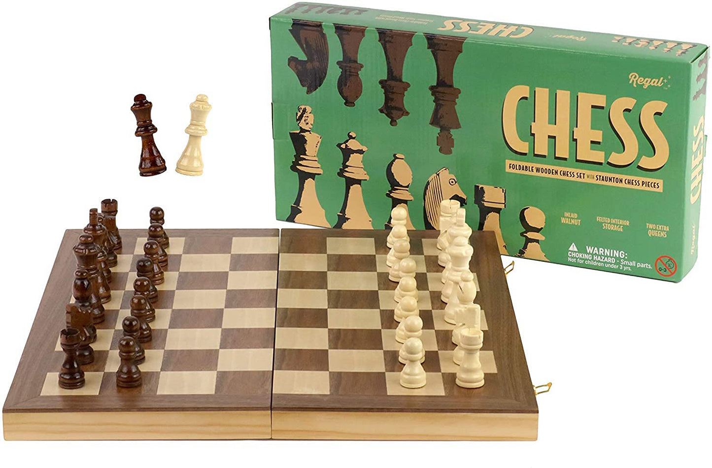 Regal Games Wooden Chess Sets For Adults With Folding Chess Board (15 X 15) & Wood Chess Pieces | Travel & Portable Table Games For Fun Family Game Night