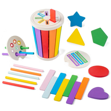 Smartwo Montessori Toys For 1 2 3 Year Old, 3 In1 Wooden Learning Color Sorting Toys For Toddlers 12-36 Month Old, Wooden Educat