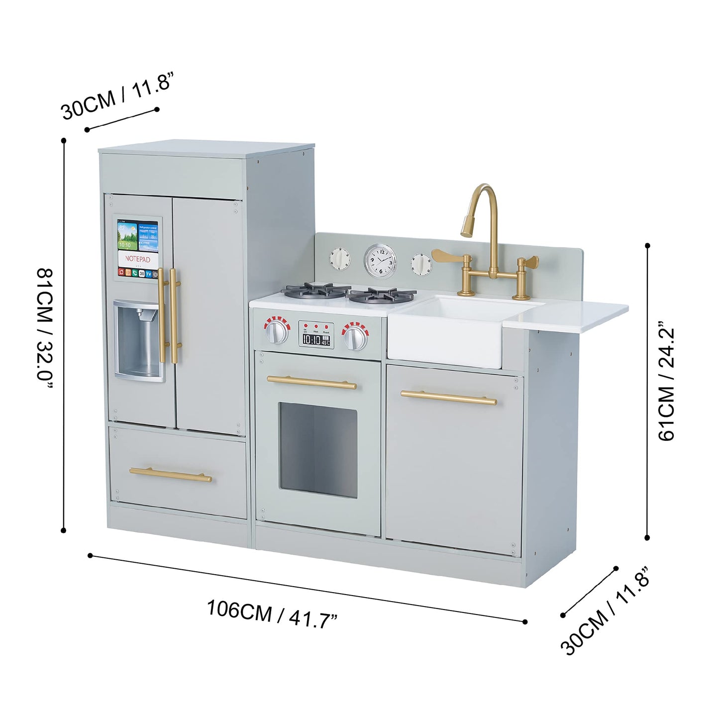 Teamson Kids Little Chef Charlotte Modern Modular Interactive Wooden Play Kitchen with Refrigerator, Stove and Sink in Gray with
