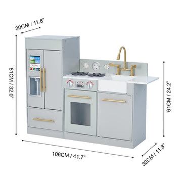 Teamson Kids Little Chef Charlotte Modern Modular Interactive Wooden Play Kitchen with Refrigerator, Stove and Sink in Gray with