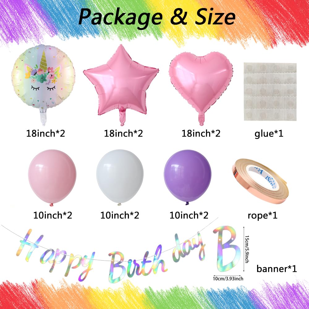 Unicorn 3Rd Birthday Party Decorations For Girl Purple Pink Unicorn Party Theme Balloon Set, Large Rainbow Unicorn Helium Balloo