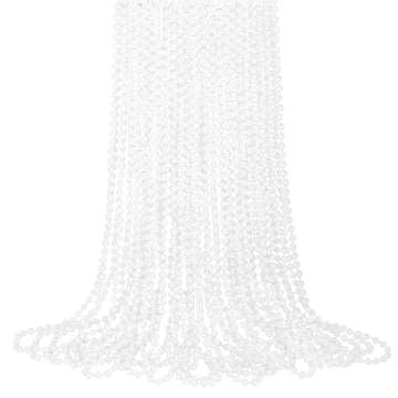 YAXINRUI 24 PCS White Mardi Gras Beads, 33'' White Bead Necklaces Party Costume Necklace Round Parade Throw Beads in Bulk for Ma