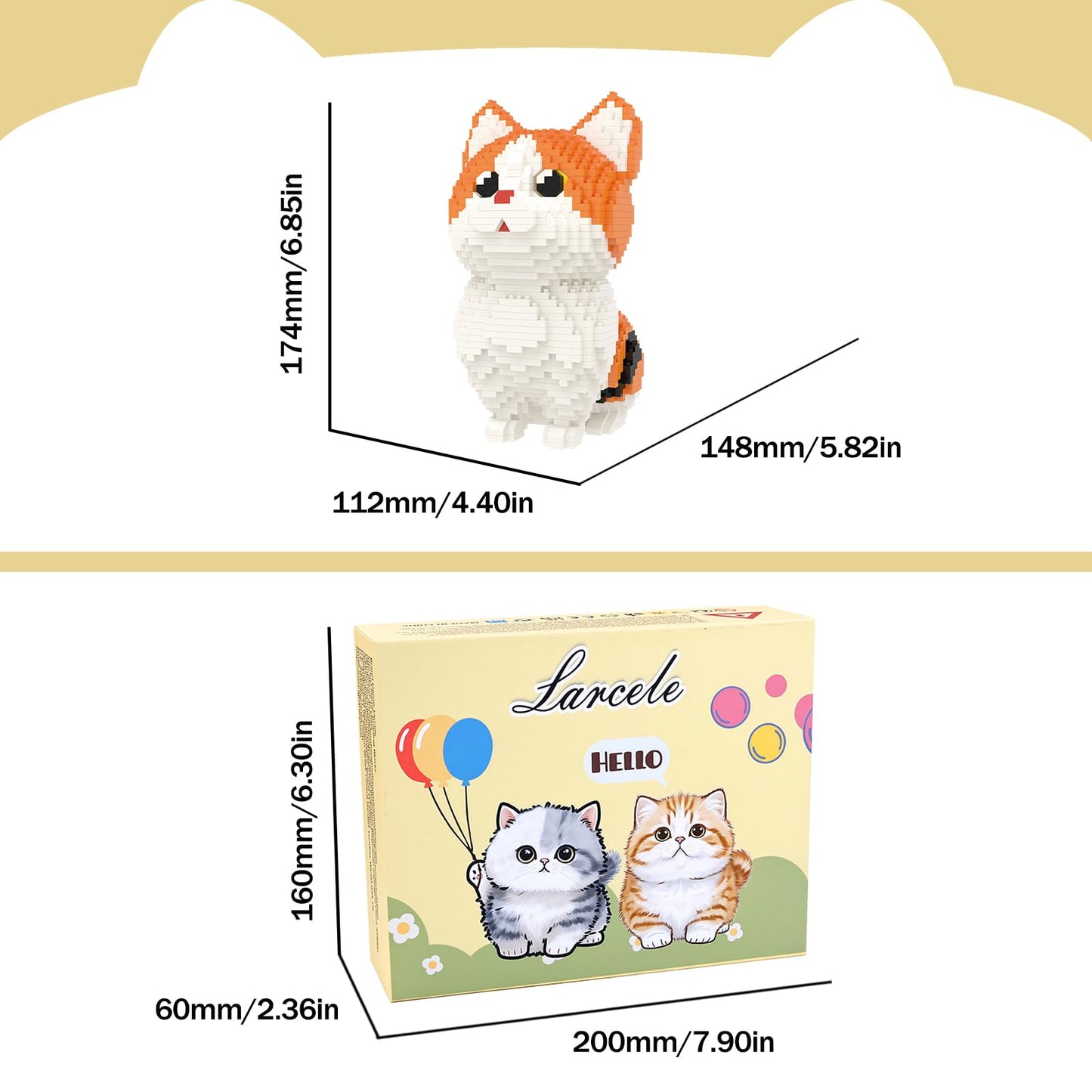 Larcele Micro Building Blocks Set, Diy Mini Building Toy Bricks For Age Over 12 Years, 1296 Pieces Kljm-05 (Munchkin Cat-Orange)