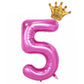 40Inch Pink Number 5 Crown Balloons Set, 5Th Birthday Balloons For Women And Girls, Wedding Anniversar Celebration Decorative Ba