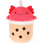MMguai 14 inch Cute Big Axolotl Boba Tea Plush Soft Hugging Pillow Plushies,Large Red Pearl Milk Tea Stuffed Animals Toys Doll G