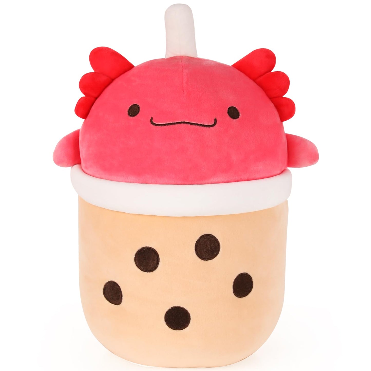 MMguai 14 inch Cute Big Axolotl Boba Tea Plush Soft Hugging Pillow Plushies,Large Red Pearl Milk Tea Stuffed Animals Toys Doll G