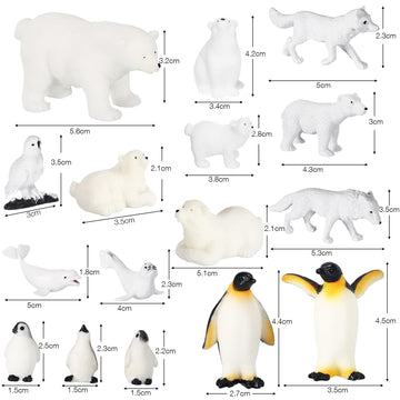 16 Pcs Polar Animals Figurines Antarctic Animals Set Plastic Arctic Animals Toys with White Bear Penguin Figurines Whale Seal Wolf Cat Figures for Over 6 Aged Kid mature-themed Party Favor(Vivid Style)