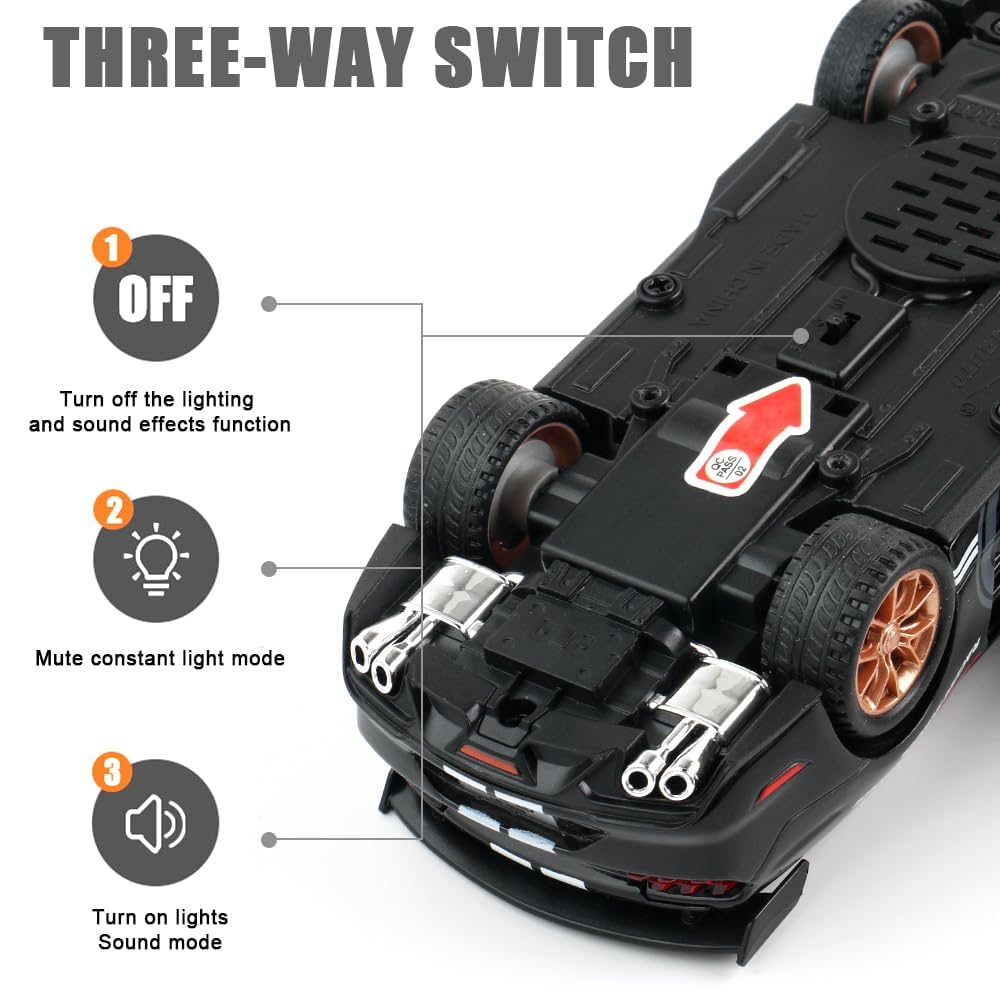 chengchuang Toy Car for Boys, 1/32 Scale Die Cast Metal Cars Toys, Pull Back Toy Car with Sounds and Lights for Kids Gifts (Red)