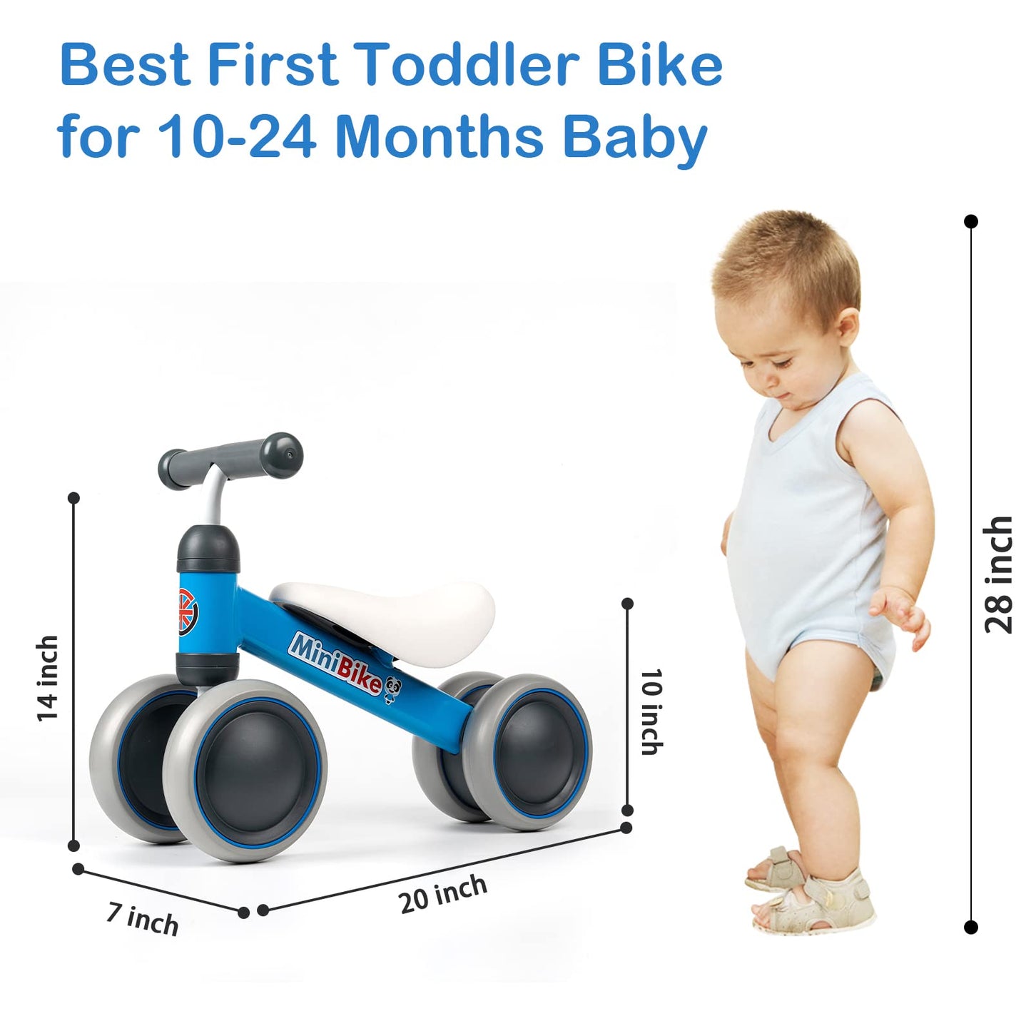 Baby Balance Bike Toys For 1 Year Old Boy Girl Gifts, 10-24 Month Toddler Balance Bike With 4 Silence Wheels, No Pedal Toddler First Bike, First Birthday Gifts Christmas For Boys And Girls (Blue)