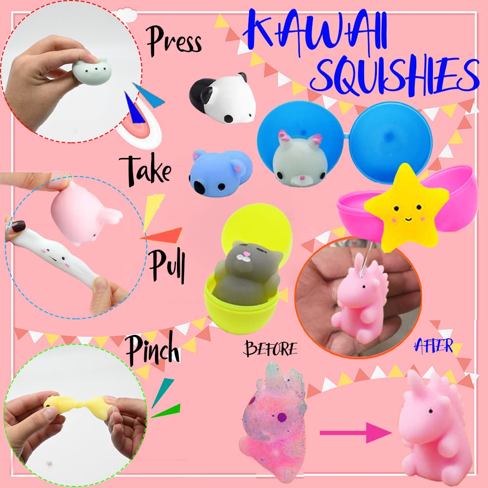 24Pcs Mini Mochi Squishies Toys, Small Squishies Animals With Easter Eggs Stress Relief Toys For Kids Valentine Gift Exchange Ea
