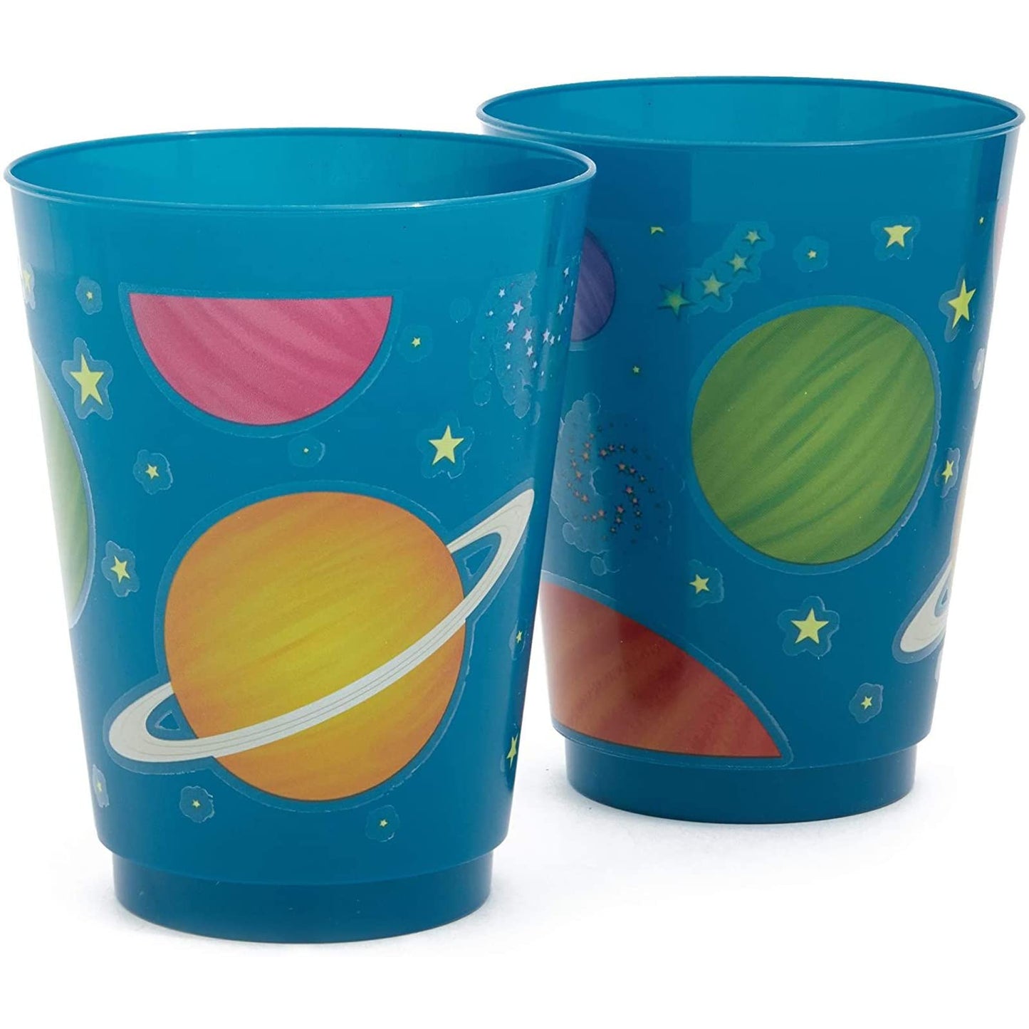 Blue Panda Plastic Party Cups 16 Pack - Outer Space Reusable Tumblers - 16 Oz