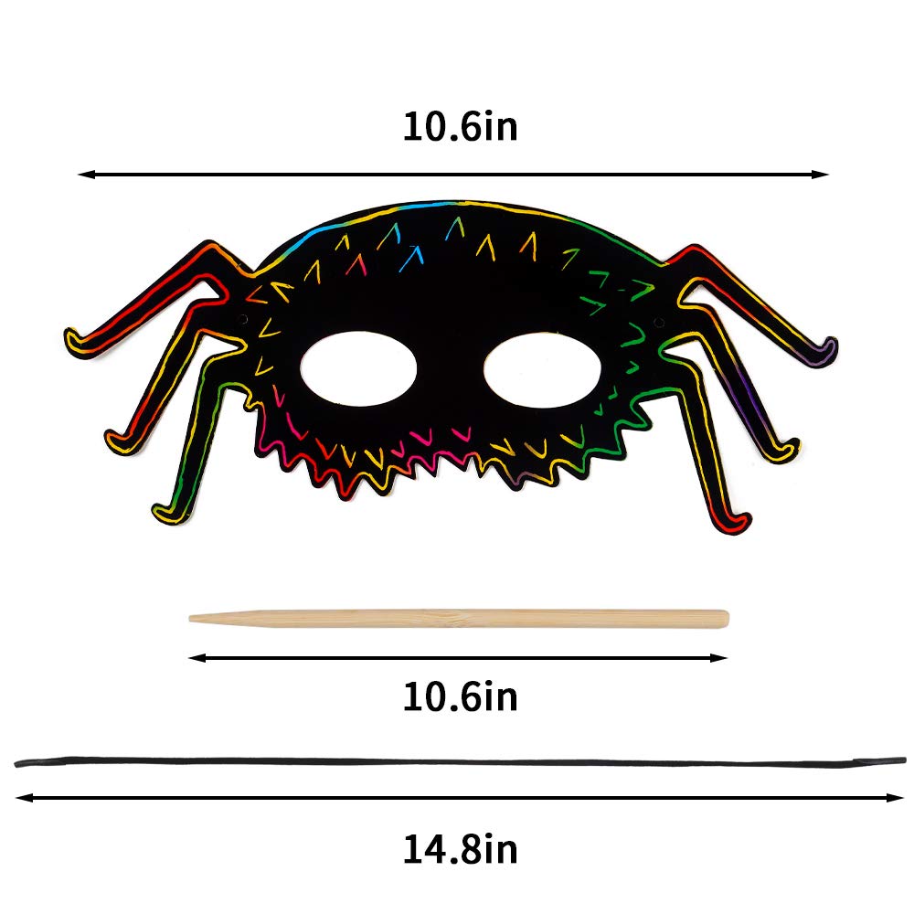 Ccinee 36Pcs Halloween Scratch Paper Mask, Magic Scratch Off Art Masks With Elastic Cords And Wood Stylus For Halloween Costume Dress Up Party Decorations