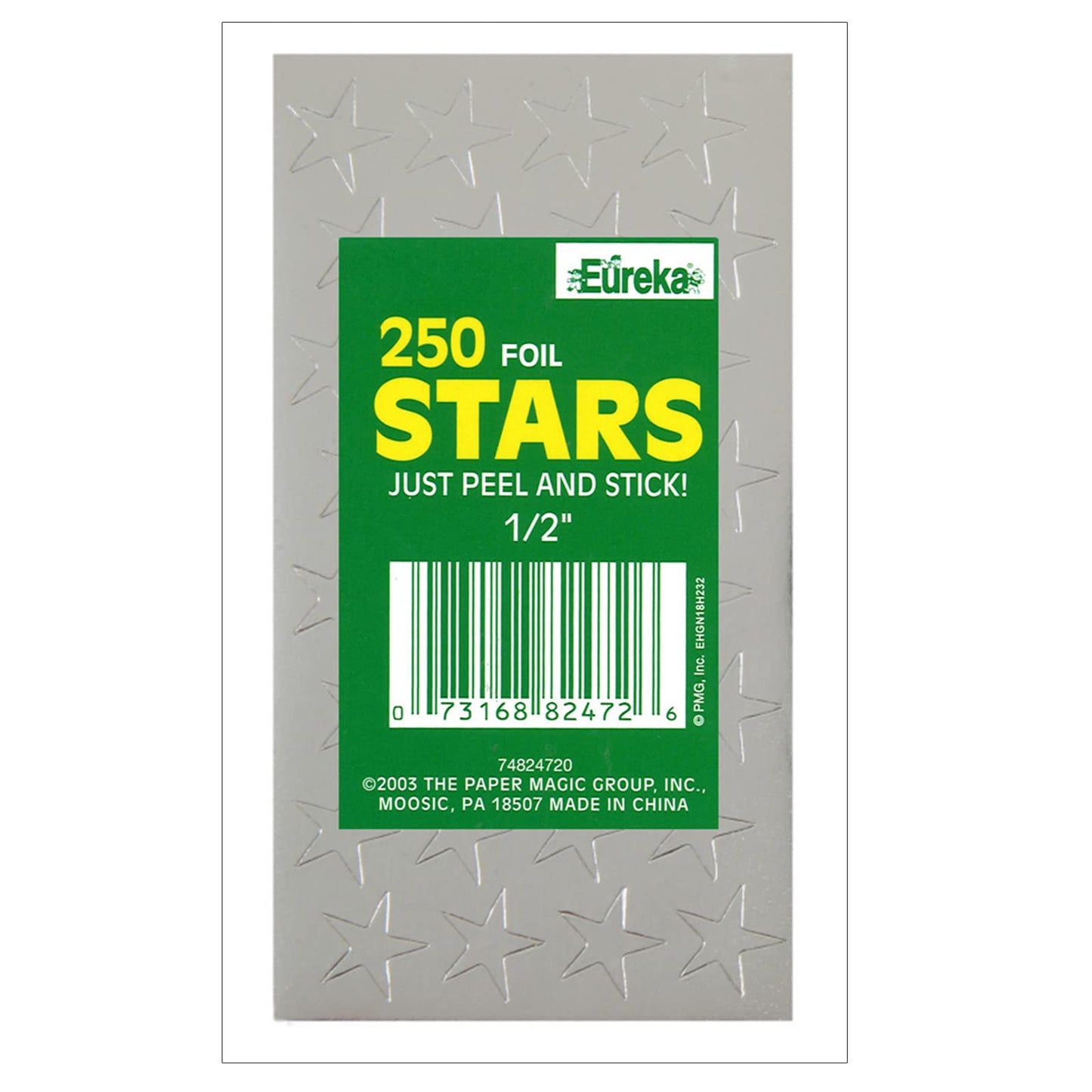 Eureka Back to School Classroom Supplies, Presto-Stick Silver Star Stickers, 1/2, 250 pcs