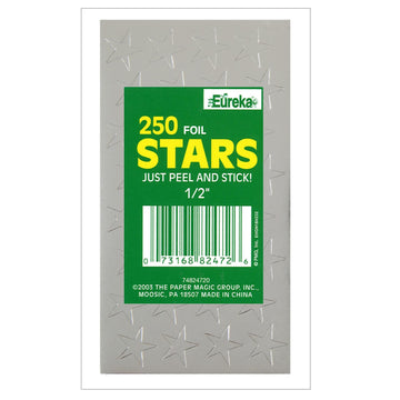 Eureka Back to School Classroom Supplies, Presto-Stick Silver Star Stickers, 1/2, 250 pcs