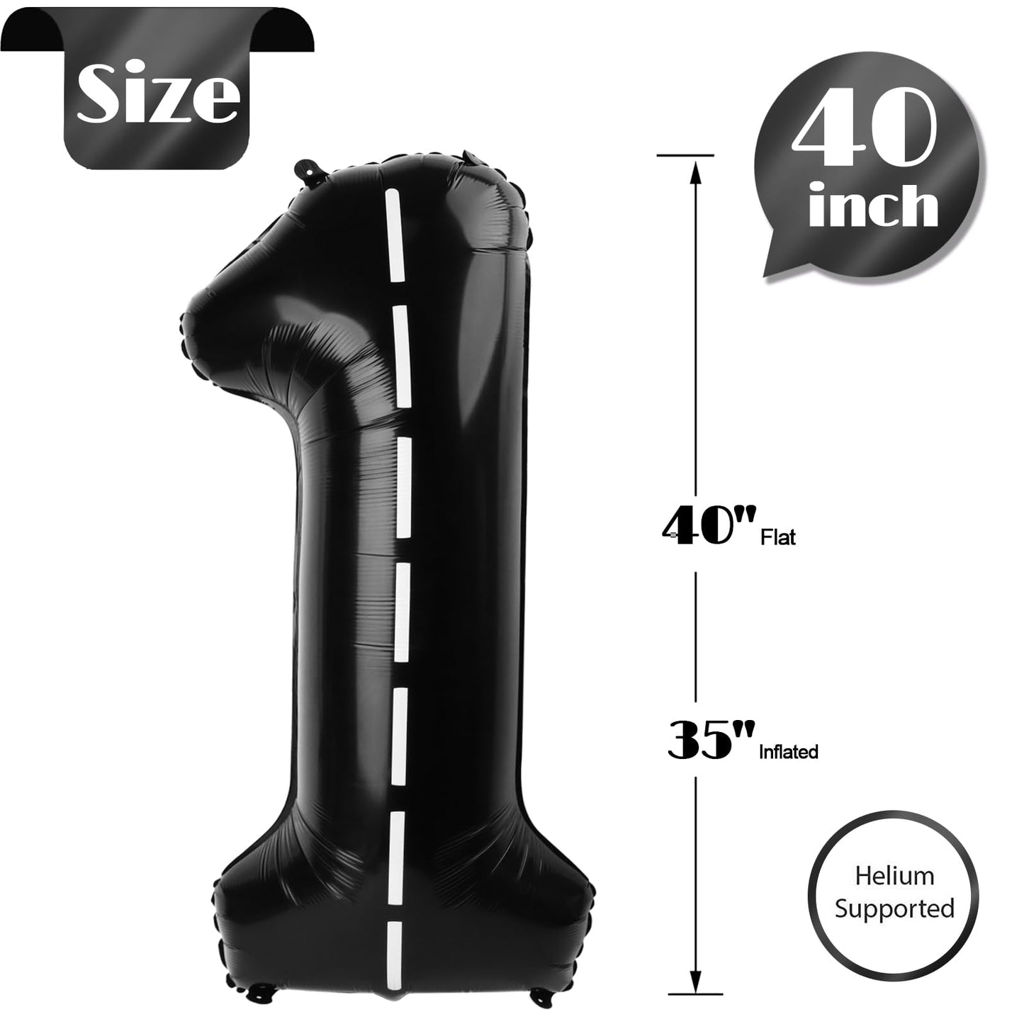 40 Inch Race Car 1 Balloon For First Birthday, 1St Number Balloons Black Race Car Birthday Decorations For Boy Kids Toddler Baby